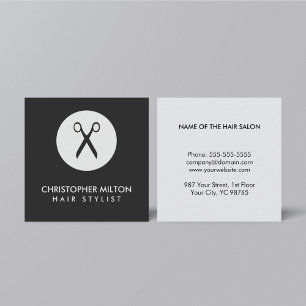 Tarjeta De Visita Cuadrada Estilista gris negro elegante simple