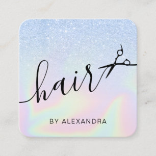 Tarjeta De Visita Cuadrada Estilista holográfico oscuro moderno