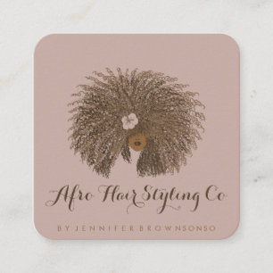 Tarjeta De Visita Cuadrada Estilista rosado de pelo afro beige