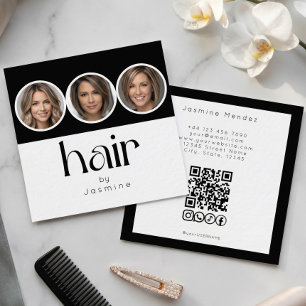 Tarjeta De Visita Cuadrada Estilistas De Pelo 3 Código QR De Foto Redes Socia
