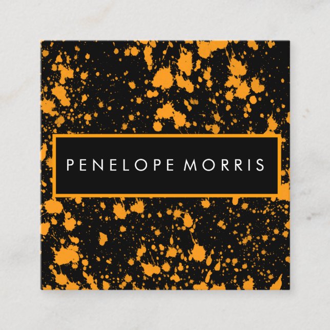 Tarjeta De Visita Cuadrada Estilo de belleza de pinturas de naranja y negro (Anverso)