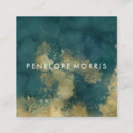 Tarjeta De Visita Cuadrada Estilo de belleza Verde azulado y abstracto