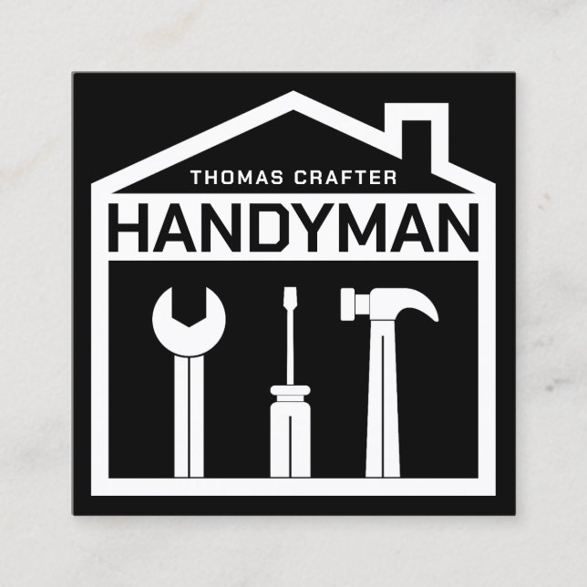Tarjeta De Visita Cuadrada Estilo de casa y herramientas a mano (Anverso)