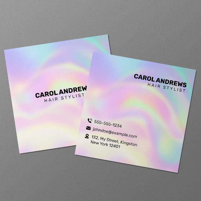 Tarjeta De Visita Cuadrada Estilo del pelo holográfico del arcoiris pastel (Subido por el creador)