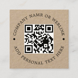 Tarjeta De Visita Cuadrada Estilo Empresarial Mínimo QR Kraft Rústico