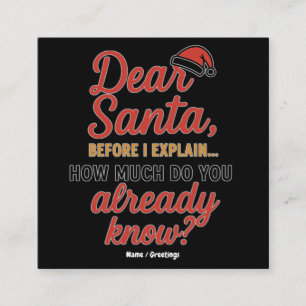 Tarjeta De Visita Cuadrada Estimado Papá Noel Antes De Explicar Cita De Navid