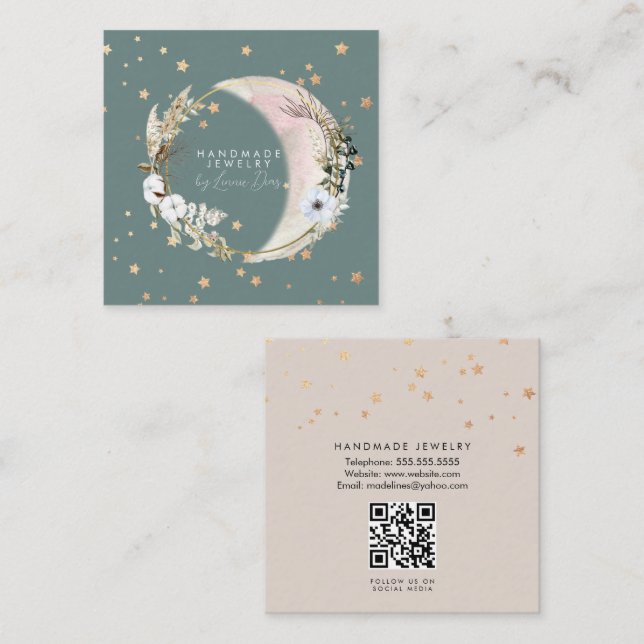 Tarjeta De Visita Cuadrada Estrella de la Luna Artista de joyas hecho a mano  (Anverso / Reverso)