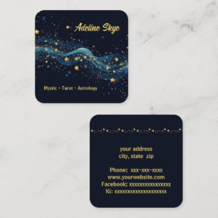Tarjeta De Visita Cuadrada Estrellas celestiales de oro en azul