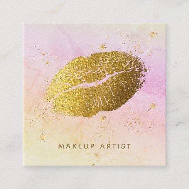 Tarjeta De Visita Cuadrada *~* Estrellas de oro cósmicas arcoiris Pastel Ombr (Anverso)