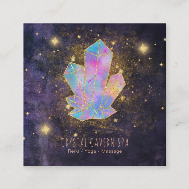 Tarjeta De Visita Cuadrada *~* Estrellas de Purpurina Mystic Crystals Gold y  (Anverso)