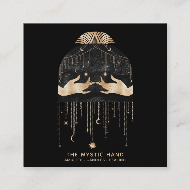 Tarjeta De Visita Cuadrada *~* Estrellas del universo cósmico manos místicas (Anverso)