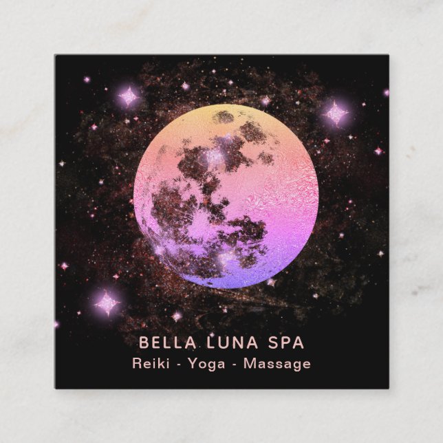 Tarjeta De Visita Cuadrada *~* Estrellas lunares rosas Ombre (Anverso)