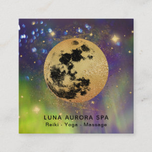 Tarjeta De Visita Cuadrada *~* Estrellas Purpurinas de Cosmos Gold Moon Auror