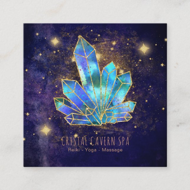 Tarjeta De Visita Cuadrada *~* Estrellas Purpurinas de Crístales Cósmicos Azu (Anverso)
