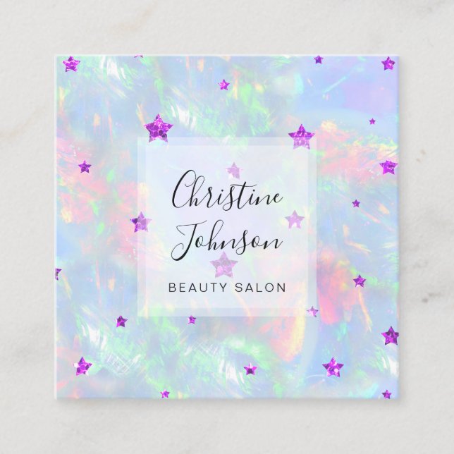 Tarjeta De Visita Cuadrada estrellas violetas purpurina de FAUX (Anverso)