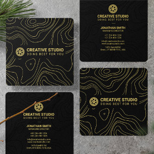 Tarjeta De Visita Cuadrada Estudio Creativo de Fotógrafo Elegante Negro y Dor