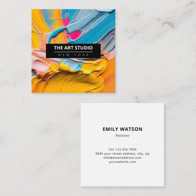 Tarjeta De Visita Cuadrada Estudio de arte de arte de nombre moderno (Anverso / Reverso)