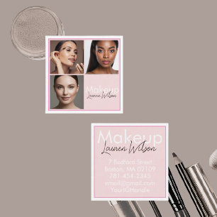 Tarjeta De Visita Cuadrada Estudio de cabello rosa sonrosado, maquillaje y be