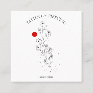 Tarjeta De Visita Cuadrada Estudio de Tatuajes y Piercings Floral Minimalista