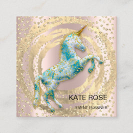 Tarjeta De Visita Cuadrada Event Planner Music Media Blue Unicorn Circle