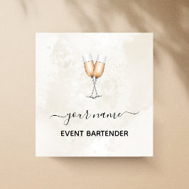 Tarjeta De Visita Cuadrada Evento Bartender Champagne Glasses Elegante Mármol