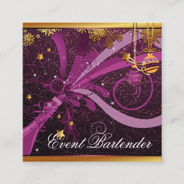 Tarjeta De Visita Cuadrada Evento Bartender Champagne Pop Nochevieja (Anverso)