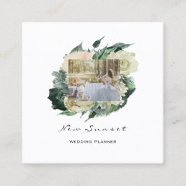 Tarjeta De Visita Cuadrada Evento fotográfico Boda Planner Mint Framed Floral