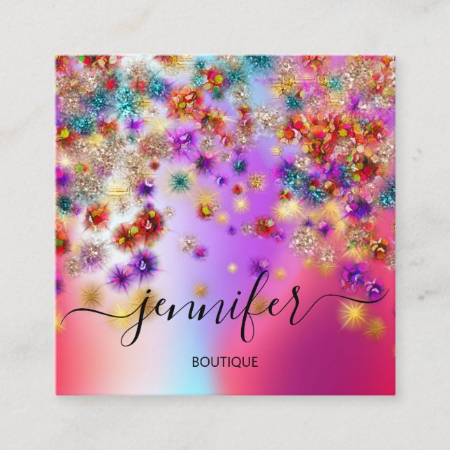Tarjeta De Visita Cuadrada Evento Profesional Boutique Shop Planner Holograph (Anverso)