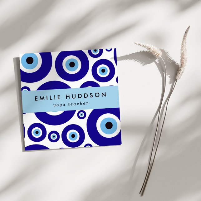 Tarjeta De Visita Cuadrada Evil Eye Pattern, Greek Eye, Nazar, Yoga Teacher (Subido por el creador)