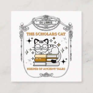 Tarjeta De Visita Cuadrada Ex Libris Gato Erudito Dark Academia