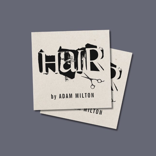 Tarjeta De Visita Cuadrada Exclusiva y moderna tijeras negras peinadas estili (Subido por el creador)