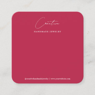 Tarjeta De Visita Cuadrada Exhibidor de joyería con letra manuscrita magenta 