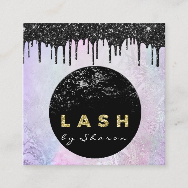 Tarjeta De Visita Cuadrada Experto en extensión de pestañas Purpurina rosado  (Anverso)