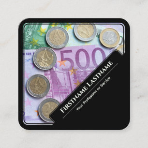Tarjeta De Visita Cuadrada Expertos financieros elegantes con dinero en euros