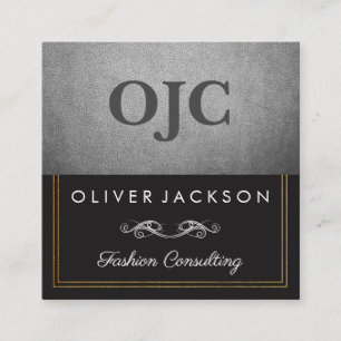 Tarjeta De Visita Cuadrada Exquisito cuero plateado con doble línea de trabaj