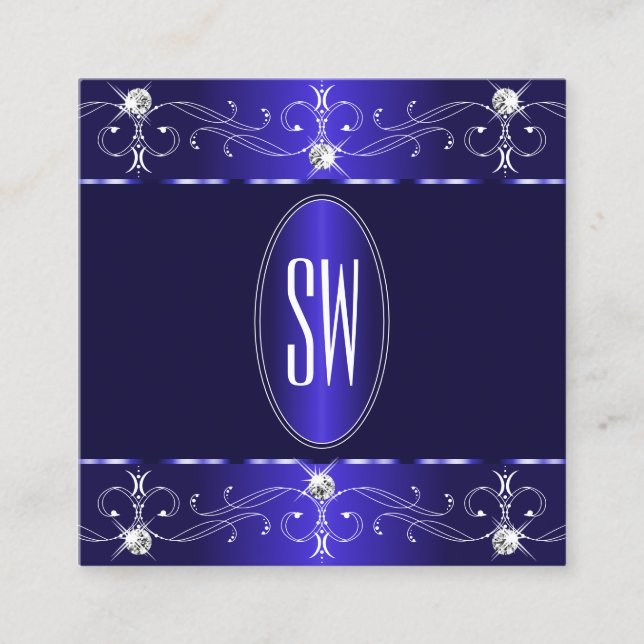 Tarjeta De Visita Cuadrada Exquisito ornamentos Royal Blue Ornate Monograma (Anverso)