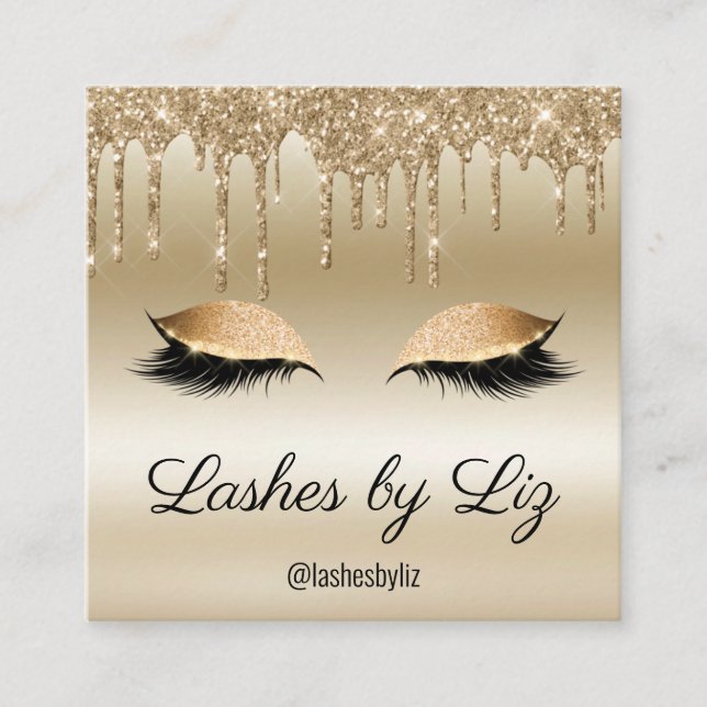 Tarjeta De Visita Cuadrada Extensión de la Eyelash del Purpurina gotero (Anverso)