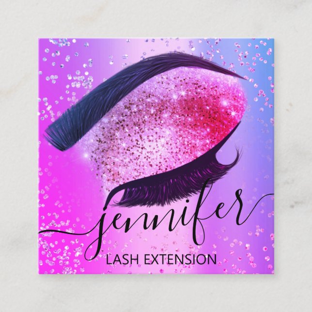 Tarjeta De Visita Cuadrada Extensión Eyelash Profesional Maquillaje Rosa Cali (Anverso)