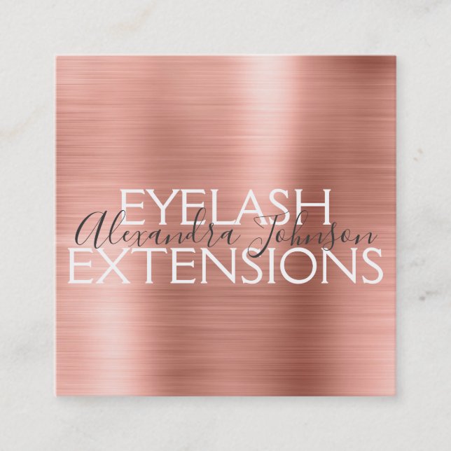 Tarjeta De Visita Cuadrada Extensiones de Eyelash Metalizado cepillado de oro (Anverso)