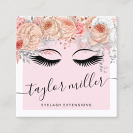 Tarjeta De Visita Cuadrada Extensiones de las pestañas florales de color rosa