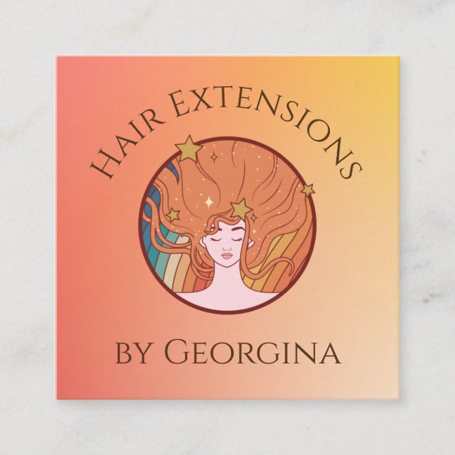 Tarjeta De Visita Cuadrada Extensiones de pelo Naranja Ombre Gradiente Tema d (Anverso)