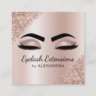 Tarjeta De Visita Cuadrada Extensiones Eyelash Lantea Purpurina Rosa Oro Rosa