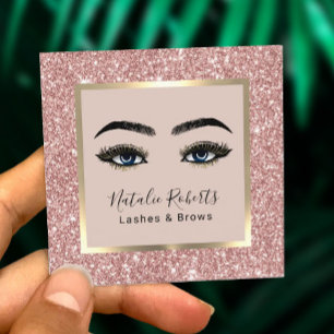 Tarjeta De Visita Cuadrada Extensiones Eyelash Maquillaje Artista Rosa Purpur