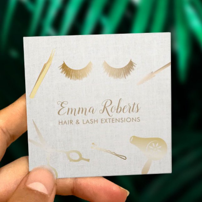 Tarjeta De Visita Cuadrada Extensiones Hair & Eyelash Maquillaje Lino Artista (Subido por el creador)