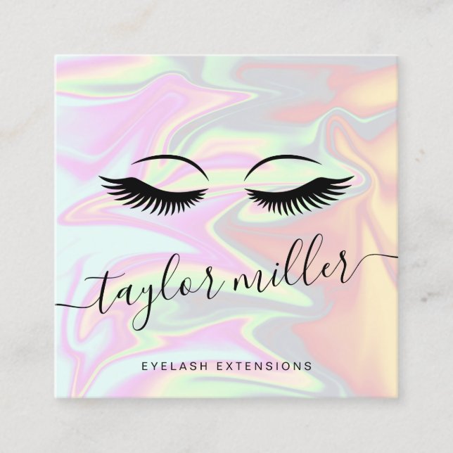 Tarjeta De Visita Cuadrada Extensiones holográficas elegantes y modernas (Anverso)