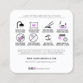 Tarjeta De Visita Cuadrada Extensiones Lash Instrucciones de Aftercare Fuchsi