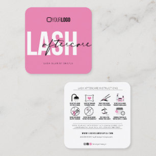 Tarjeta De Visita Cuadrada Extensiones Lash Instrucciones de Aftercare Pink B
