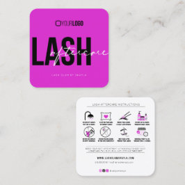 Tarjeta De Visita Cuadrada Extensiones Lash Instrucciones de Aftercare Pink C