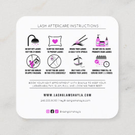 Tarjeta De Visita Cuadrada Extensiones Lash Instrucciones de Aftercare Sq Hot