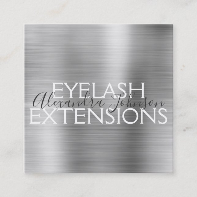 Tarjeta De Visita Cuadrada Extensiones Metalizado Eyelash Cepadas de Plata de (Anverso)